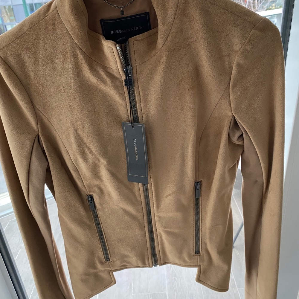 BCBG Tan Suede Leather Jacket Brand New with tags